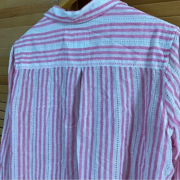 Rail’s Charli Kokomo Pink Linen Stripe Lightweight Button Down Summer Shirt M - Picture 5 of 6